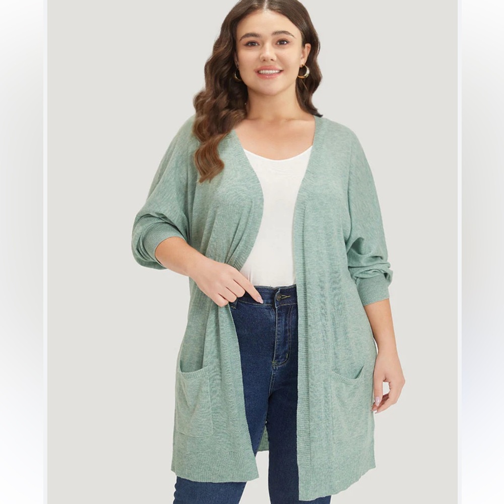 J. Jill Green Knit open Cardigan Sweater Duster Linen Blend women’s size…